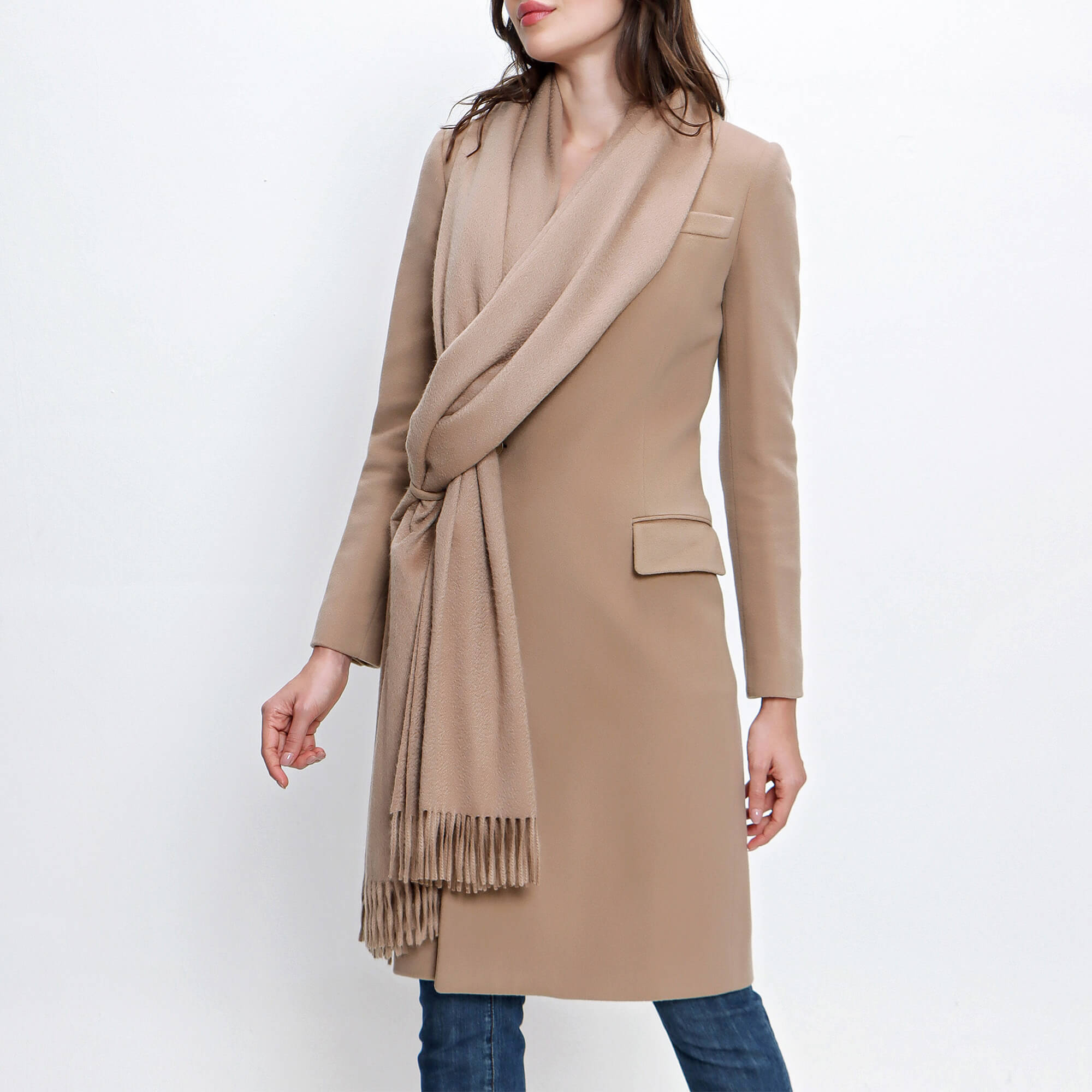 Givenchy - Beige Cashmere Wool Blend With Scarf Coat 